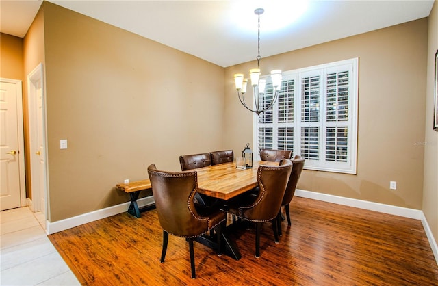 dining room featuring hardwood / wood-style flooring and a notable chandelier