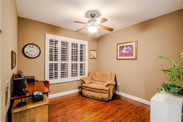 interior space with ceiling fan and hardwood / wood-style flooring