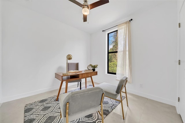 home office with ceiling fan