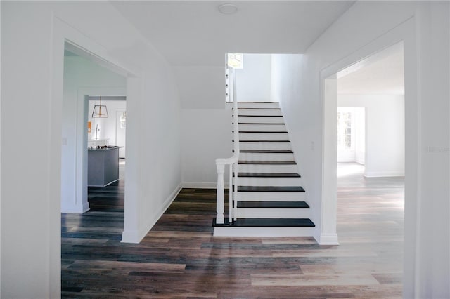 stairs with wood-type flooring