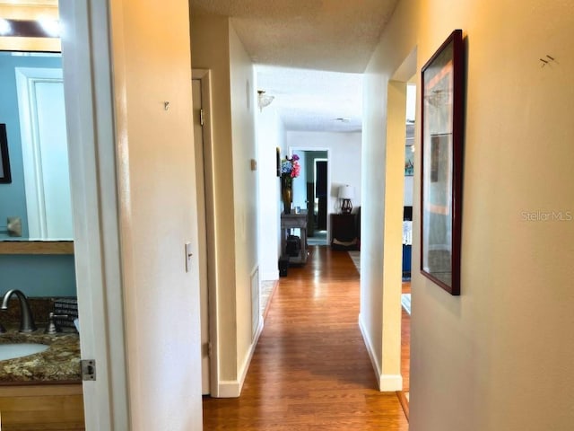 hall featuring sink and wood-type flooring