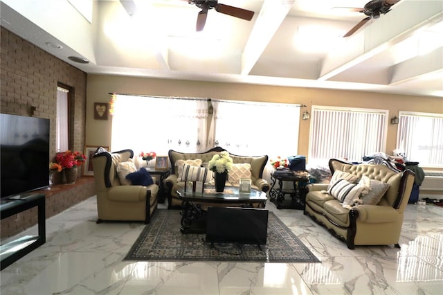 living room featuring ceiling fan