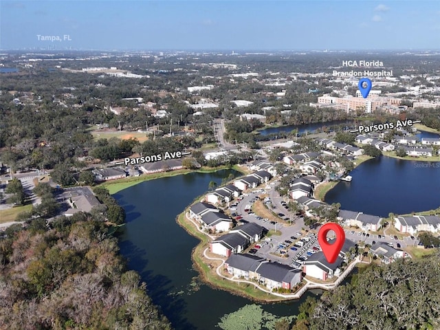 bird's eye view featuring a water view