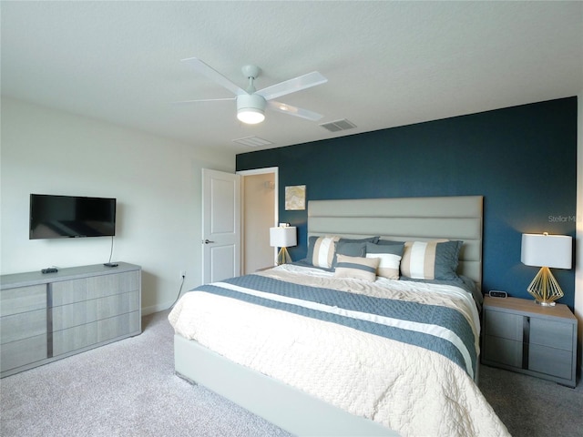 bedroom with carpet flooring and ceiling fan