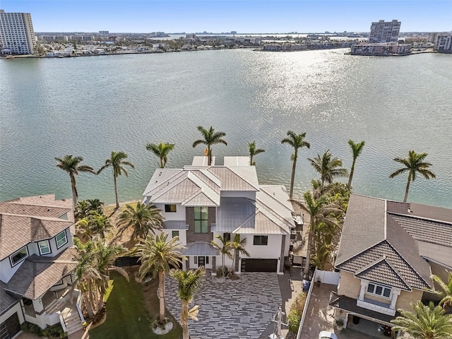 drone / aerial view featuring a water view