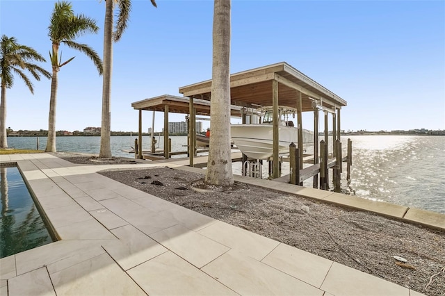 view of dock with a water view