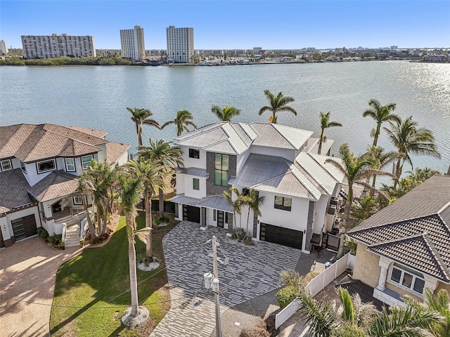 aerial view with a water view