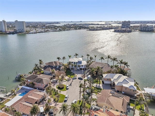 aerial view with a water view