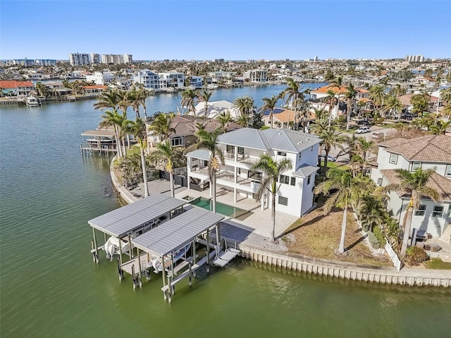 bird's eye view featuring a water view