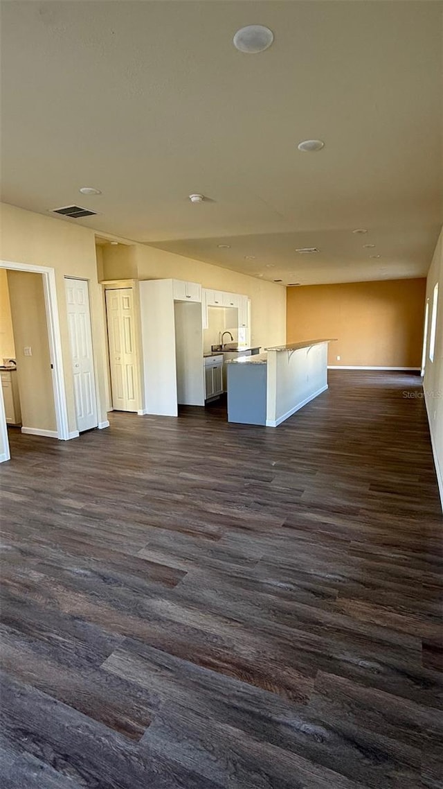 interior space featuring dark hardwood / wood-style flooring and sink