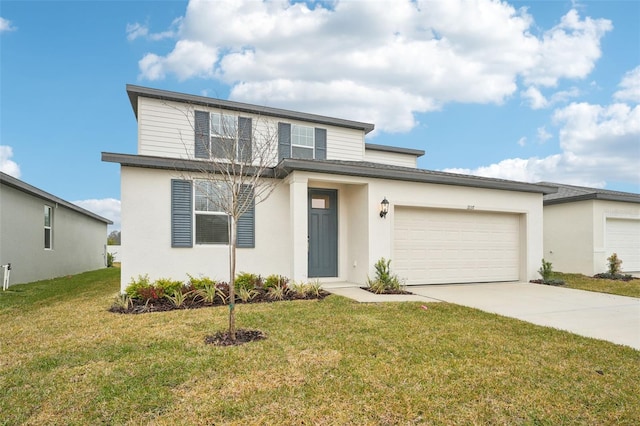 view of front of house featuring a garage and a front lawn