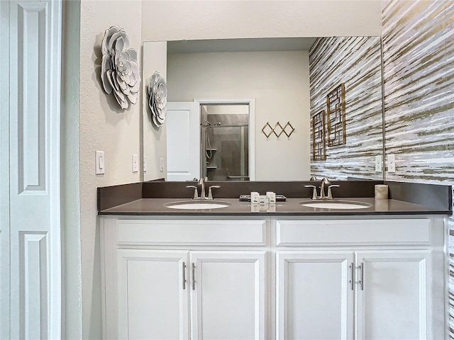 bathroom with vanity and walk in shower