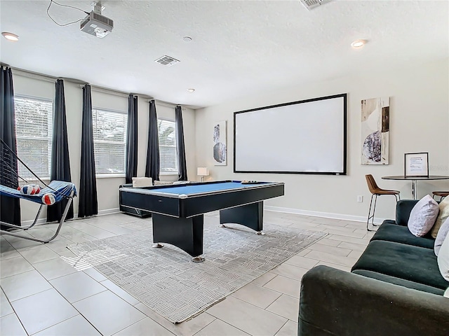 game room with light tile patterned flooring and pool table