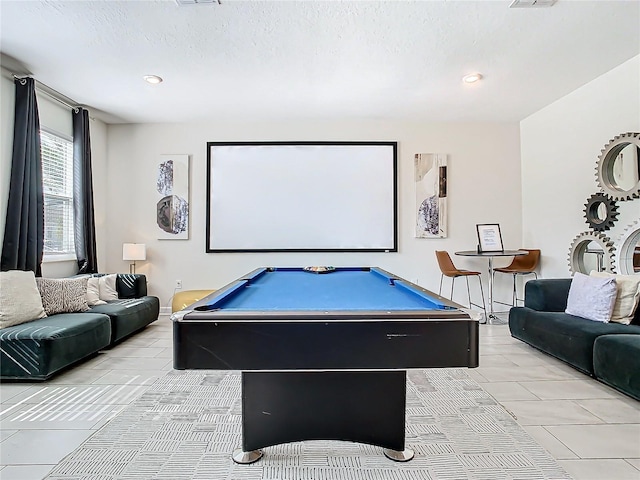 recreation room featuring a textured ceiling and billiards