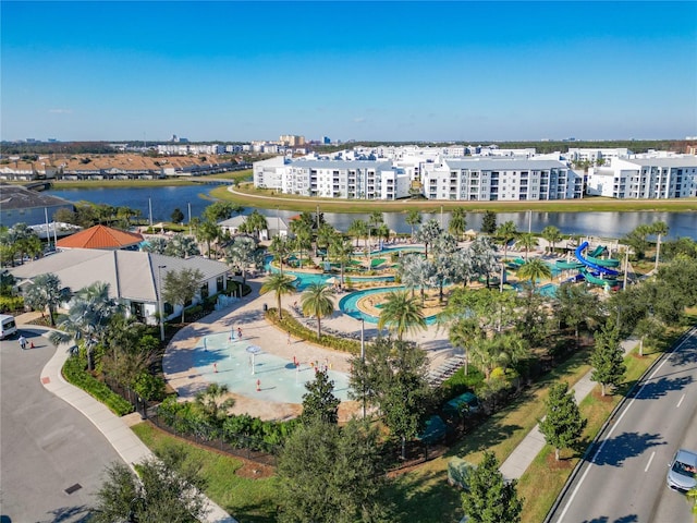 aerial view featuring a water view