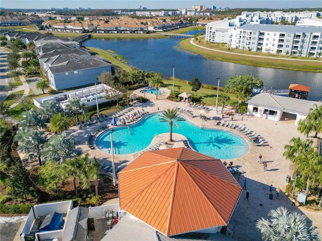 bird's eye view featuring a water view