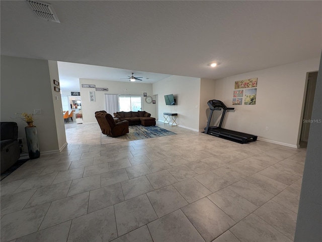 living room featuring ceiling fan