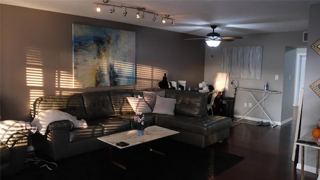 living room featuring ceiling fan