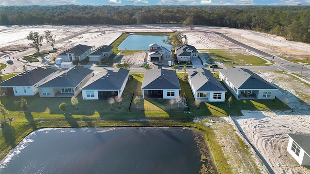 aerial view featuring a water view