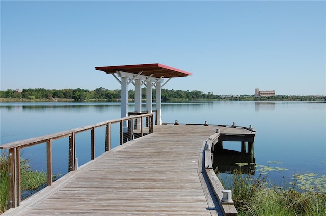 dock area featuring a water view