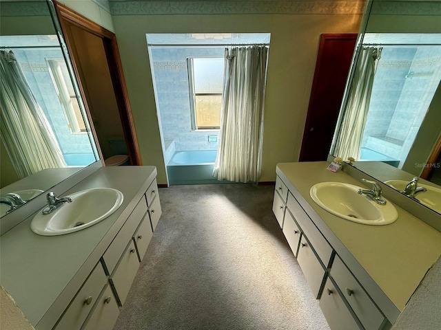 bathroom featuring vanity and a bath