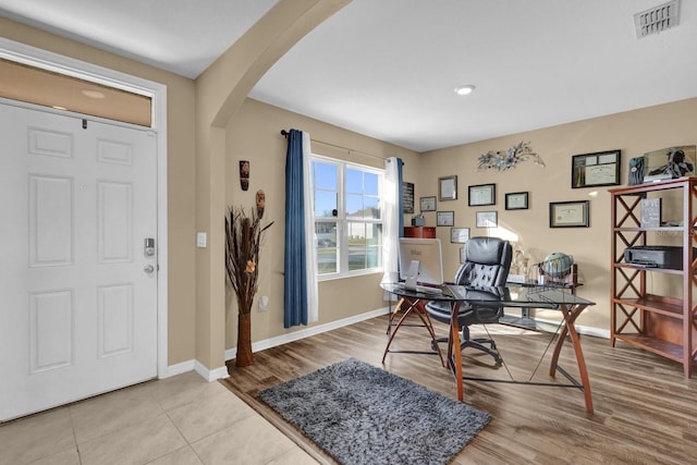 office area featuring light tile patterned floors