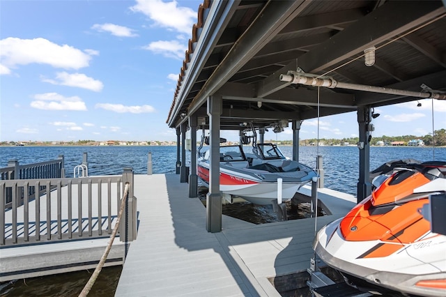 dock area with a water view