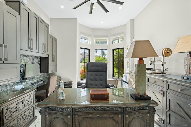 office area featuring ceiling fan