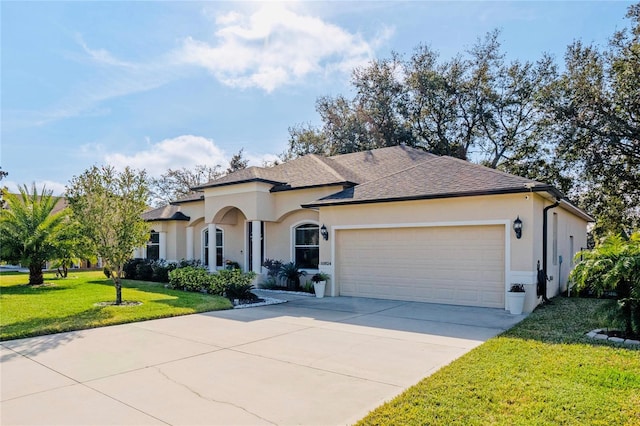 view of front of home featuring a garage and a front yard