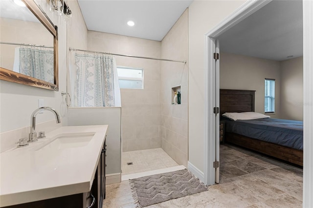 bathroom with vanity and a shower with shower curtain