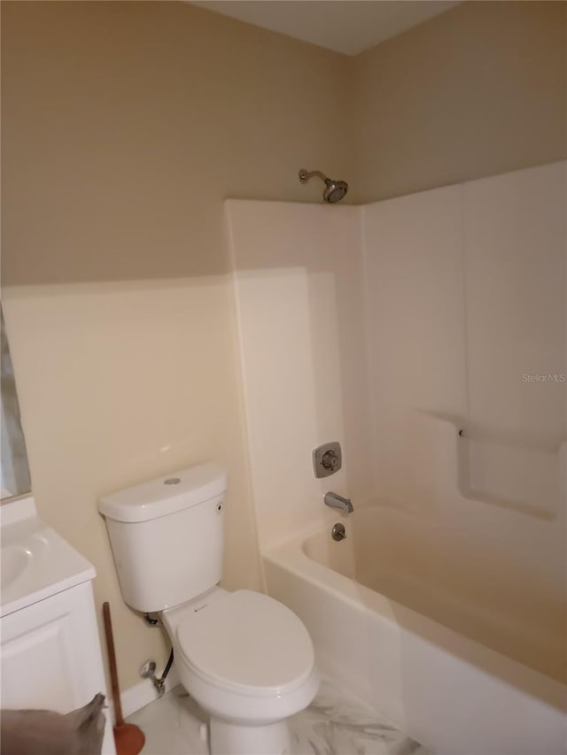 full bathroom with vanity, shower / bathtub combination, and toilet