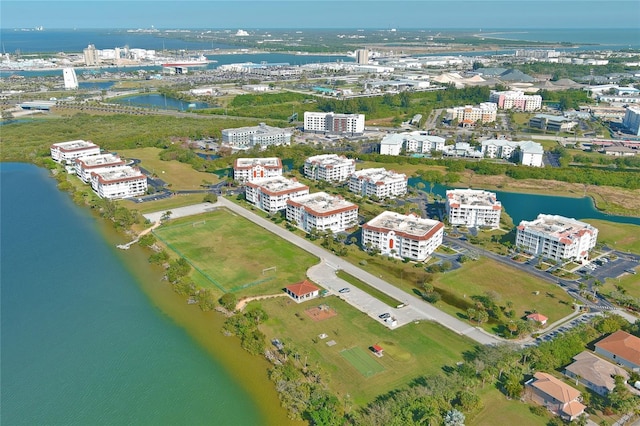 aerial view featuring a water view