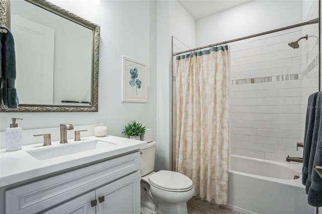 full bathroom with vanity, toilet, and shower / bath combo with shower curtain