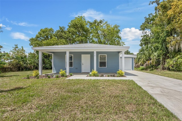 view of front of home featuring covered porch and a front yard