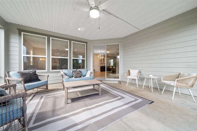 view of patio / terrace with ceiling fan and an outdoor hangout area