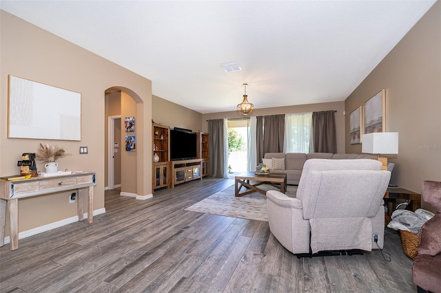 living room with hardwood / wood-style flooring