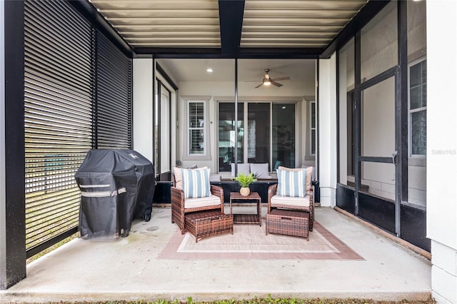 view of patio with an outdoor living space and area for grilling