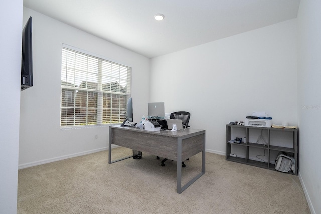 office space featuring light carpet