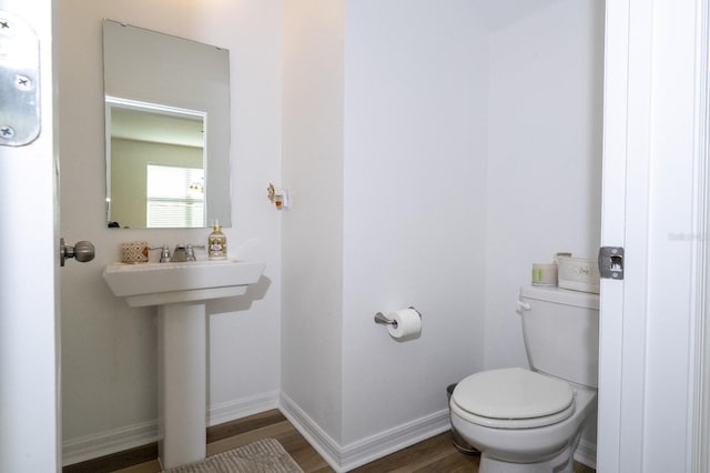 bathroom with hardwood / wood-style floors and toilet