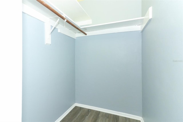 walk in closet with dark wood-type flooring