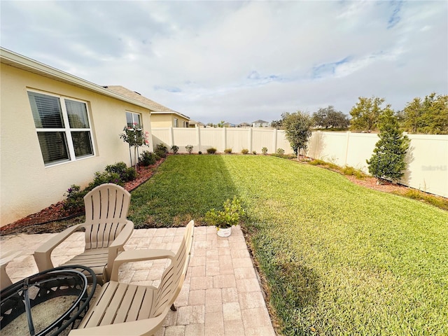 view of yard with a patio and a fenced backyard