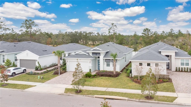 view of front of house featuring a garage and a front lawn