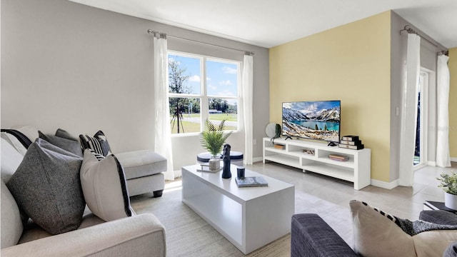 living room featuring light tile patterned floors