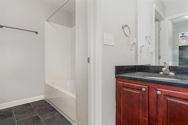 bathroom featuring shower / bathing tub combination, vanity, and tile patterned floors