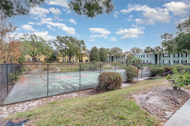 view of tennis court with basketball court