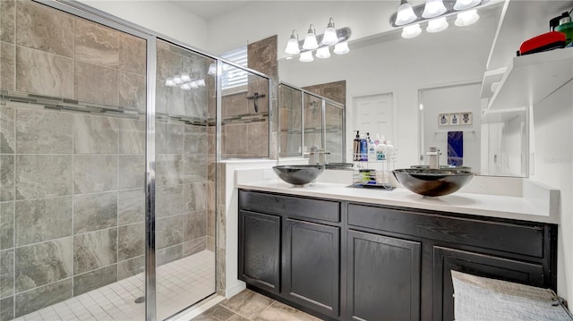 bathroom featuring vanity and walk in shower