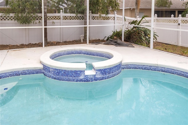 view of pool with an in ground hot tub and central air condition unit