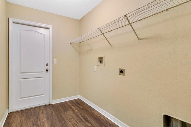 laundry area featuring hookup for an electric dryer, washer hookup, and dark wood-type flooring