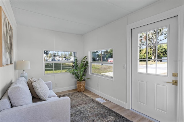 interior space with hardwood / wood-style floors