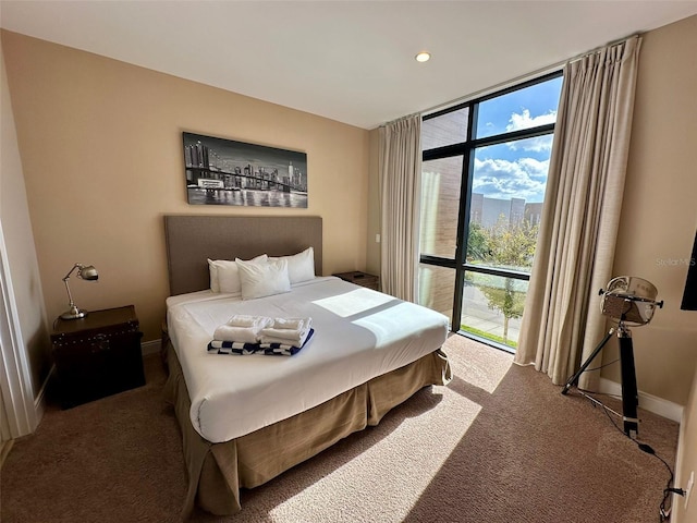 carpeted bedroom with expansive windows